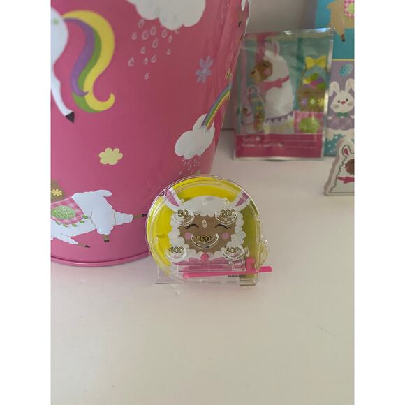 Unicorn & Llama Metal Bucket Easter Basket Books Game Balloons Toy Gift Set - Picture 5 of 5